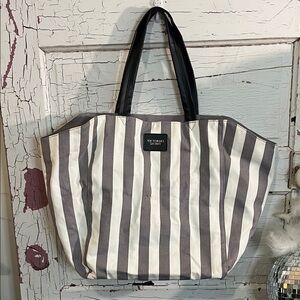 Victoria's Secret Gray and White Striped Tote Bag Like New See details